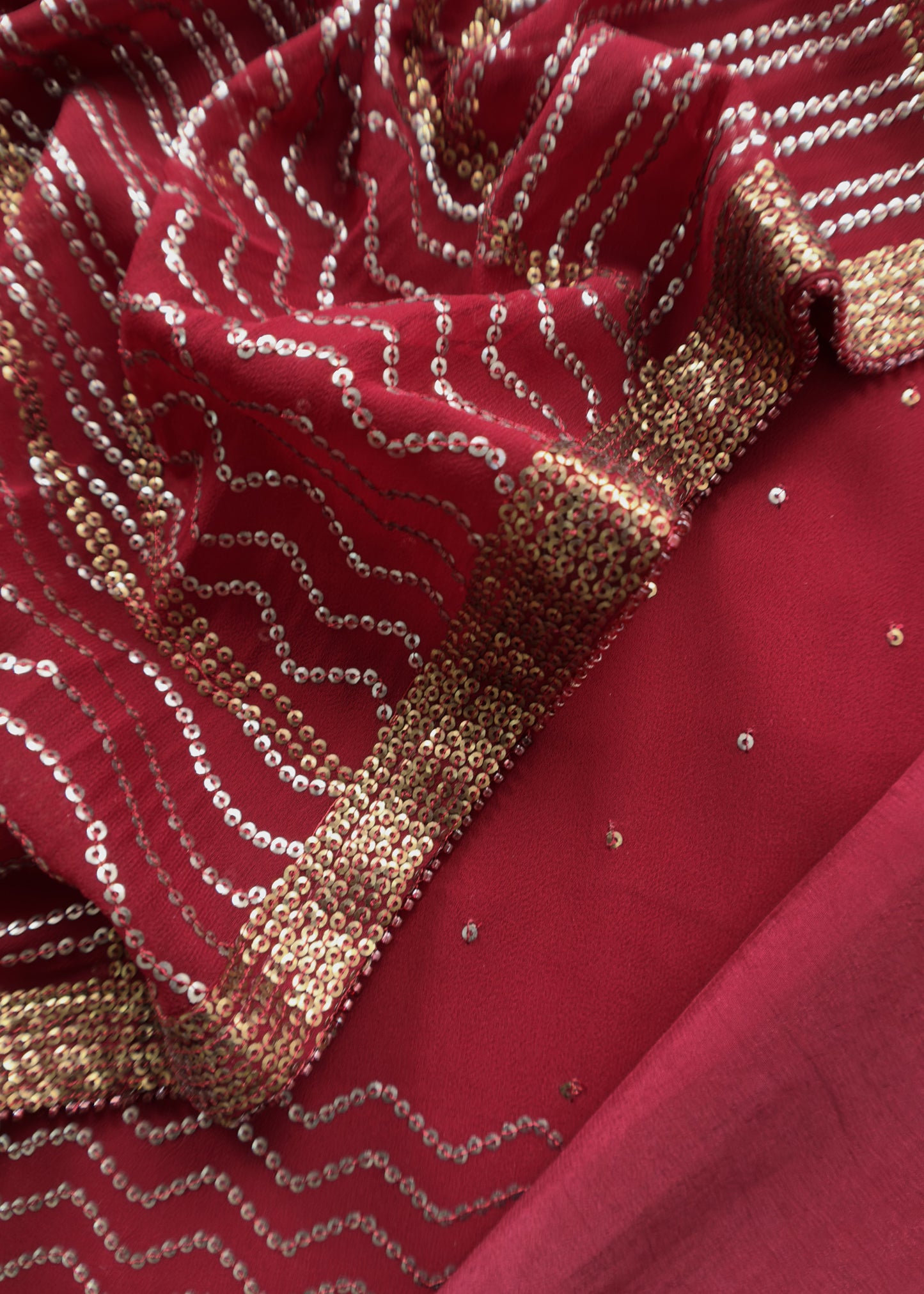 Classy Red Sequin Pure Georgette Unstitched Suit