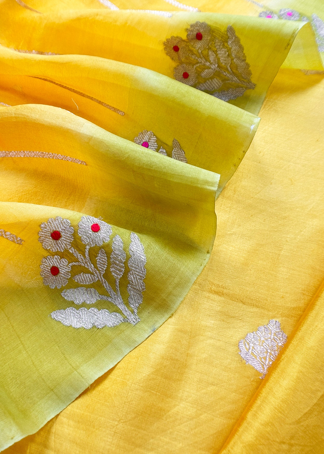 Marigold Yellow Handloom Silk Kurta And Kora Silk Dupatta With Meenakari Weaving