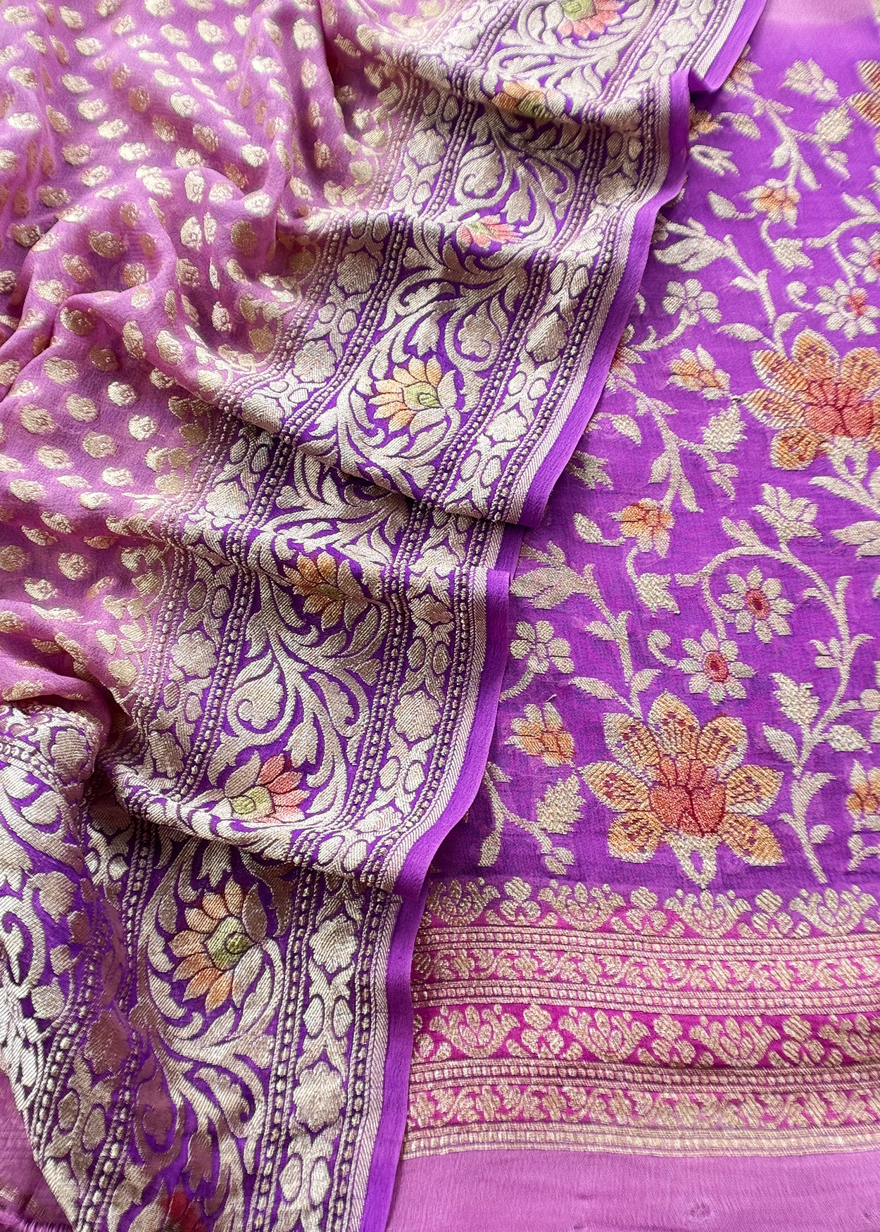 Luxe Lavender Handbrush Paint Handloom Khadi Georgette Unstitched Suit