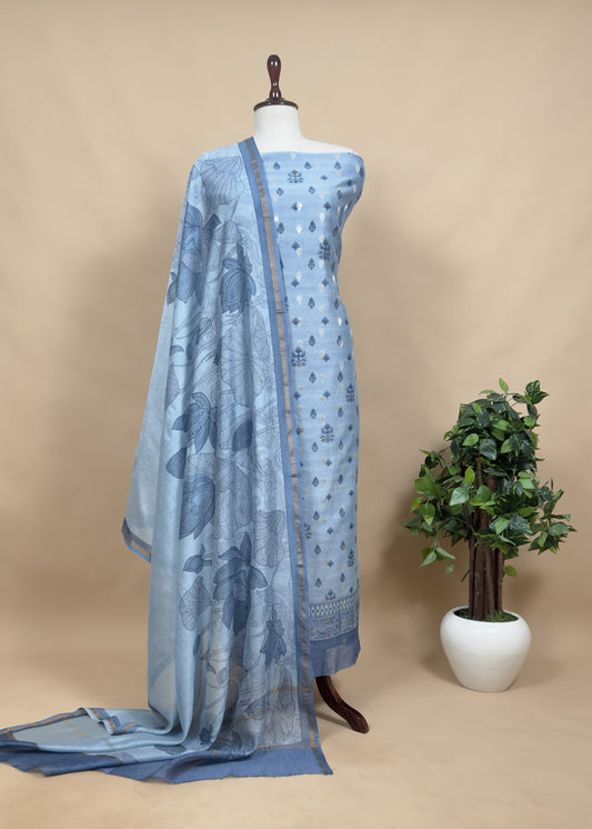 Blue Pure Maheshwari With Traditional Hand Block Print