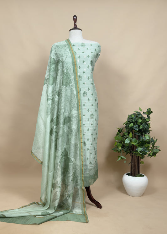 Green Pure Maheshwari With Traditional Hand Block Print