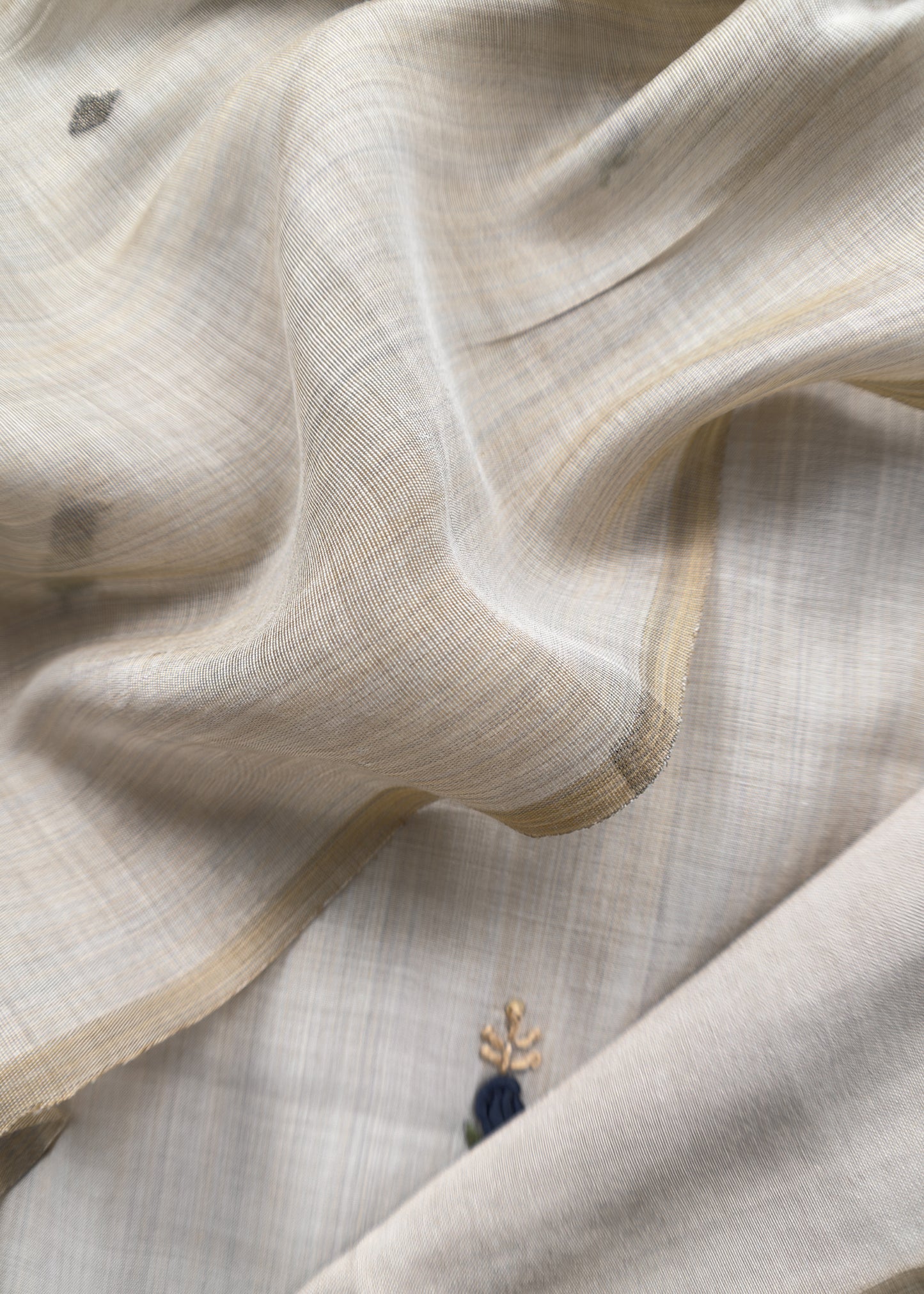 Off White With Blue French Knot Embroidered Jamdani Suit