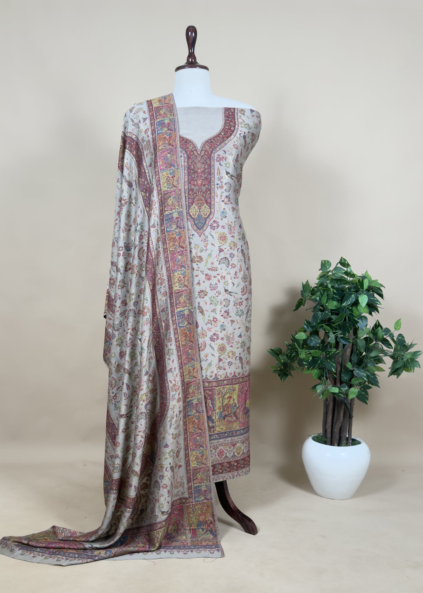 Black Pashmina Kani Silk Unstitched Suit with Dupatta