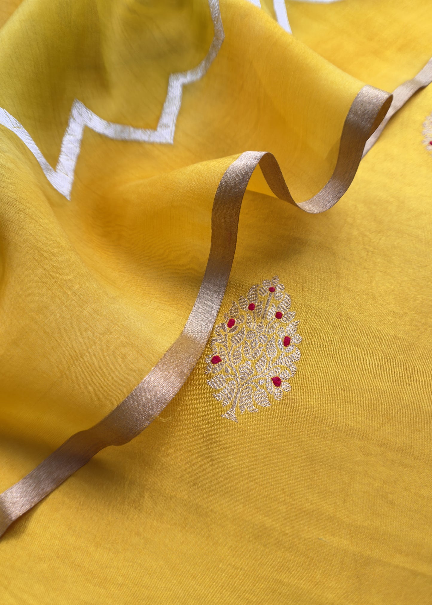 Mustard Yellow Handwoven Banarasi Silk Suit With Gold Zari Weaving