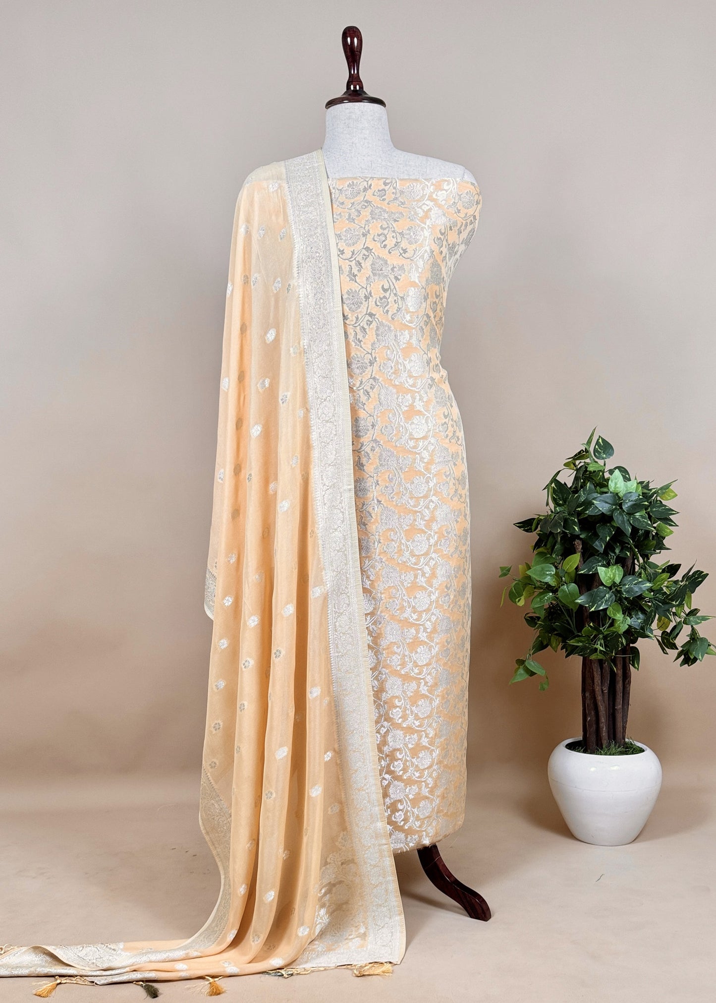 Jade green Banarasi khaddi georgette unstitched Dupatta suit