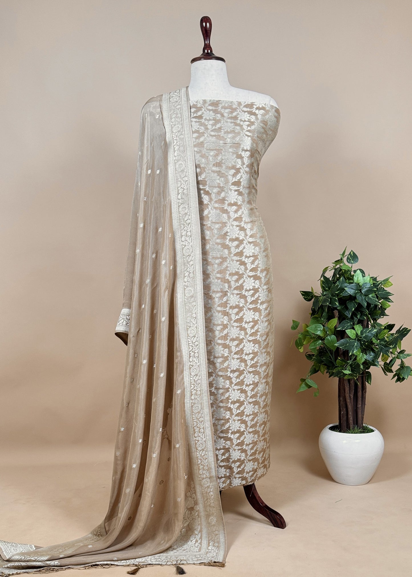 Jade green Banarasi khaddi georgette unstitched Dupatta suit