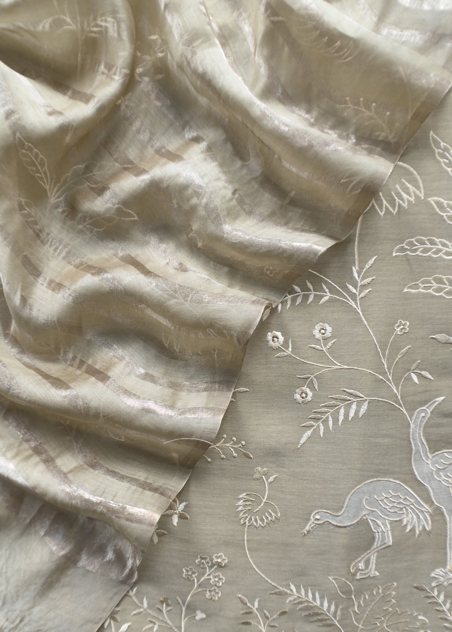 Sage Green Chidiya Mul Cotton Suit Set With Zari Lurex Dupatta