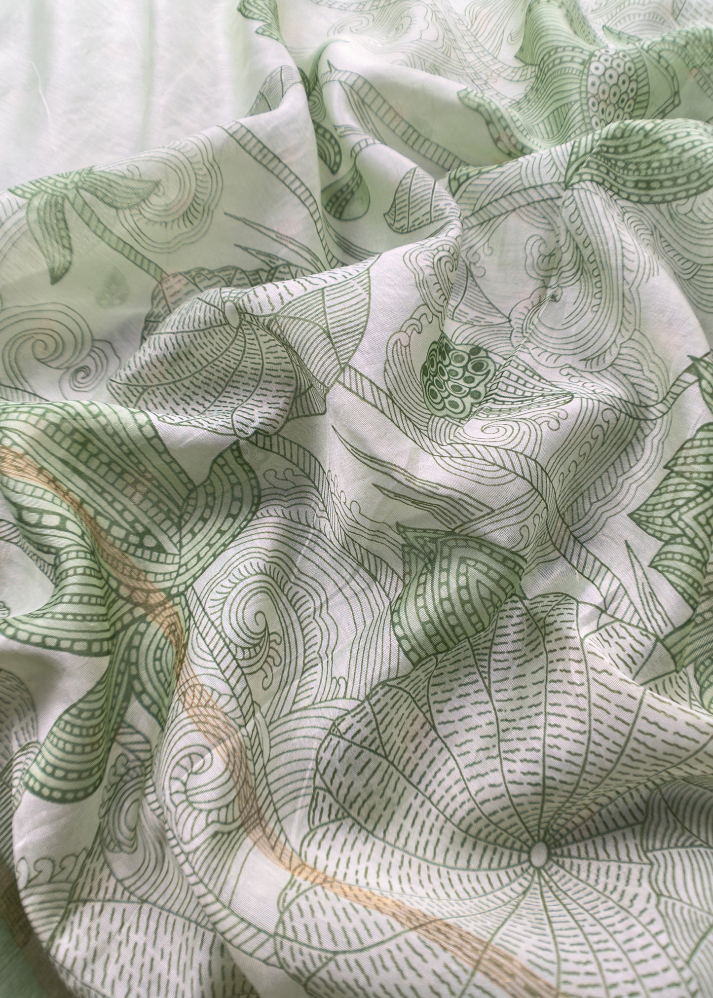 Green Pure Maheshwari With Traditional Hand Block Print