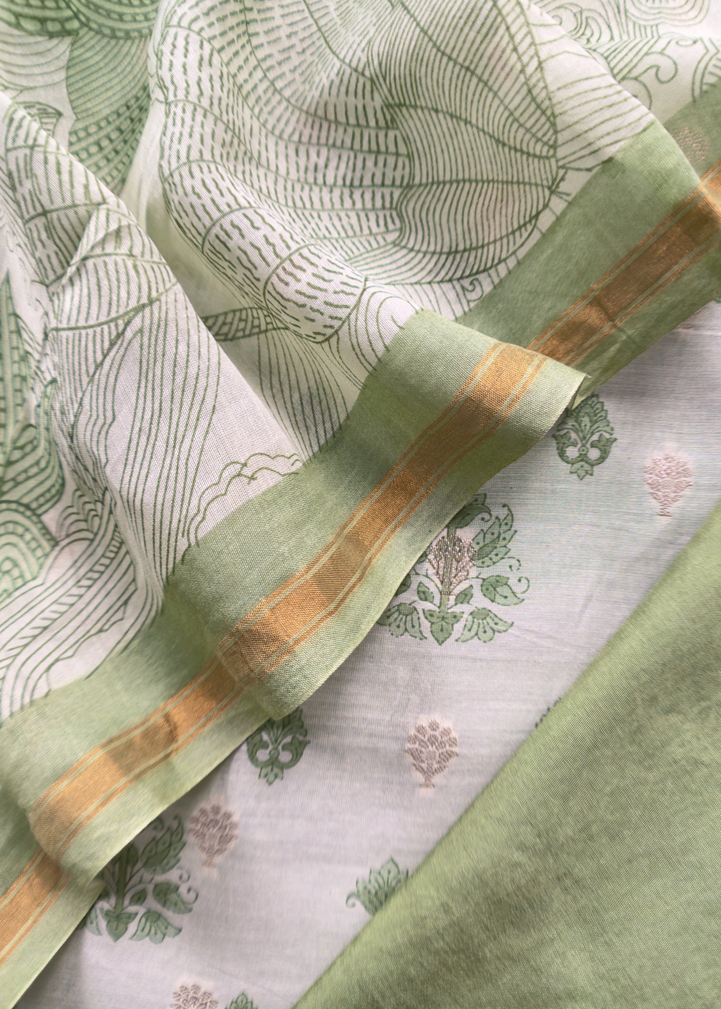 Green Pure Maheshwari With Traditional Hand Block Print