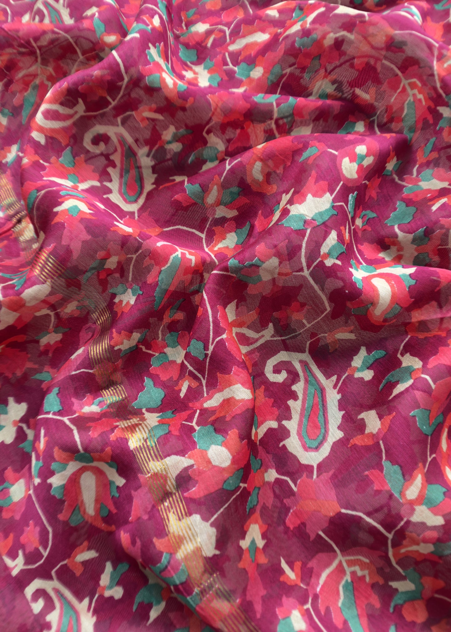 Pink Kantha-Embroidered Maheshwari Silk Suit In Kani Print