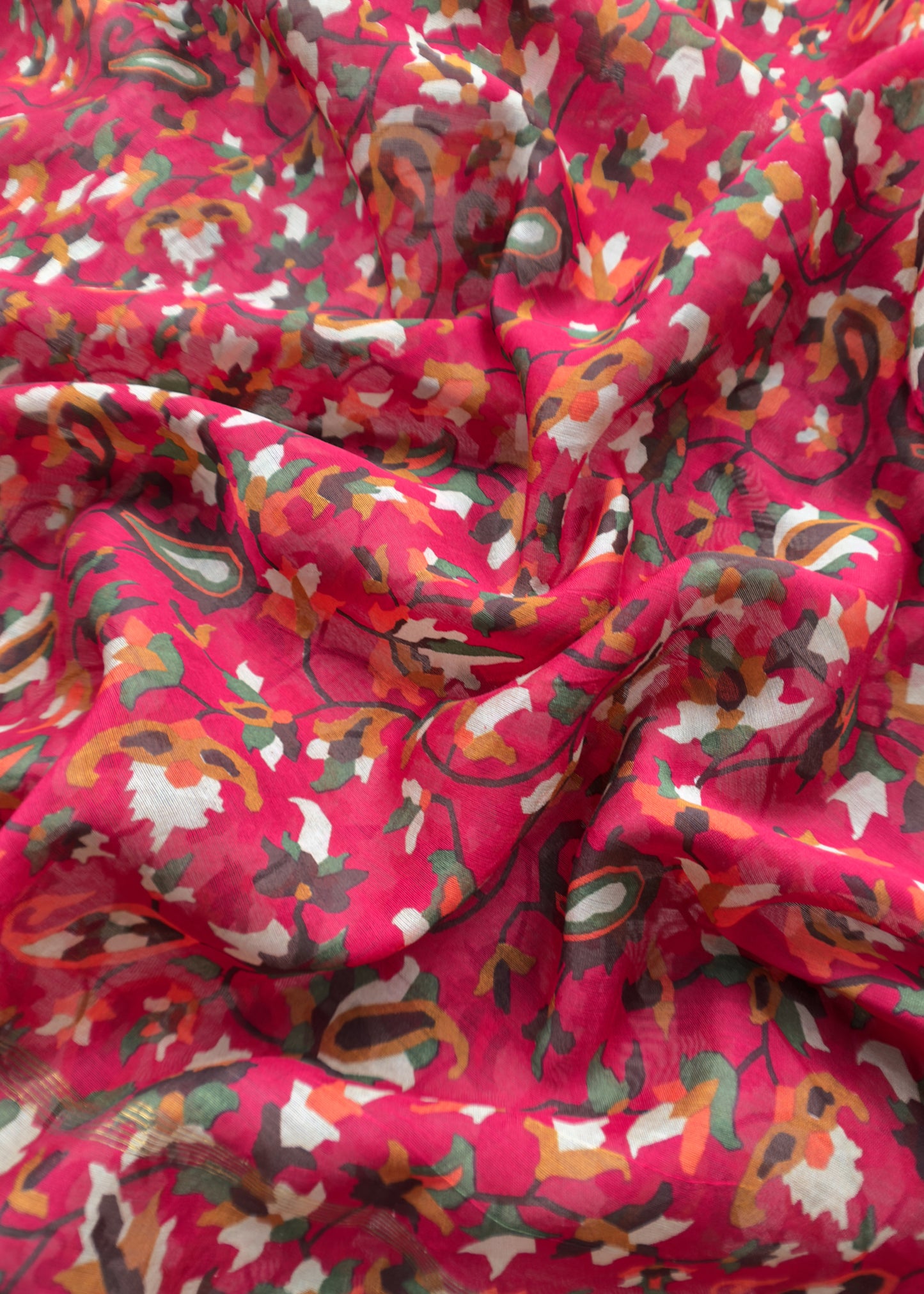 Red Kantha-Embroidered Maheshwari Silk Suit in Kani Print