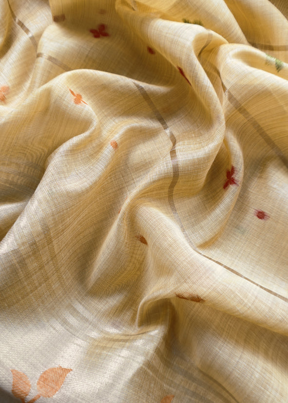 Yellow Jamdani Woven Unstitched Suit With Paithani Work