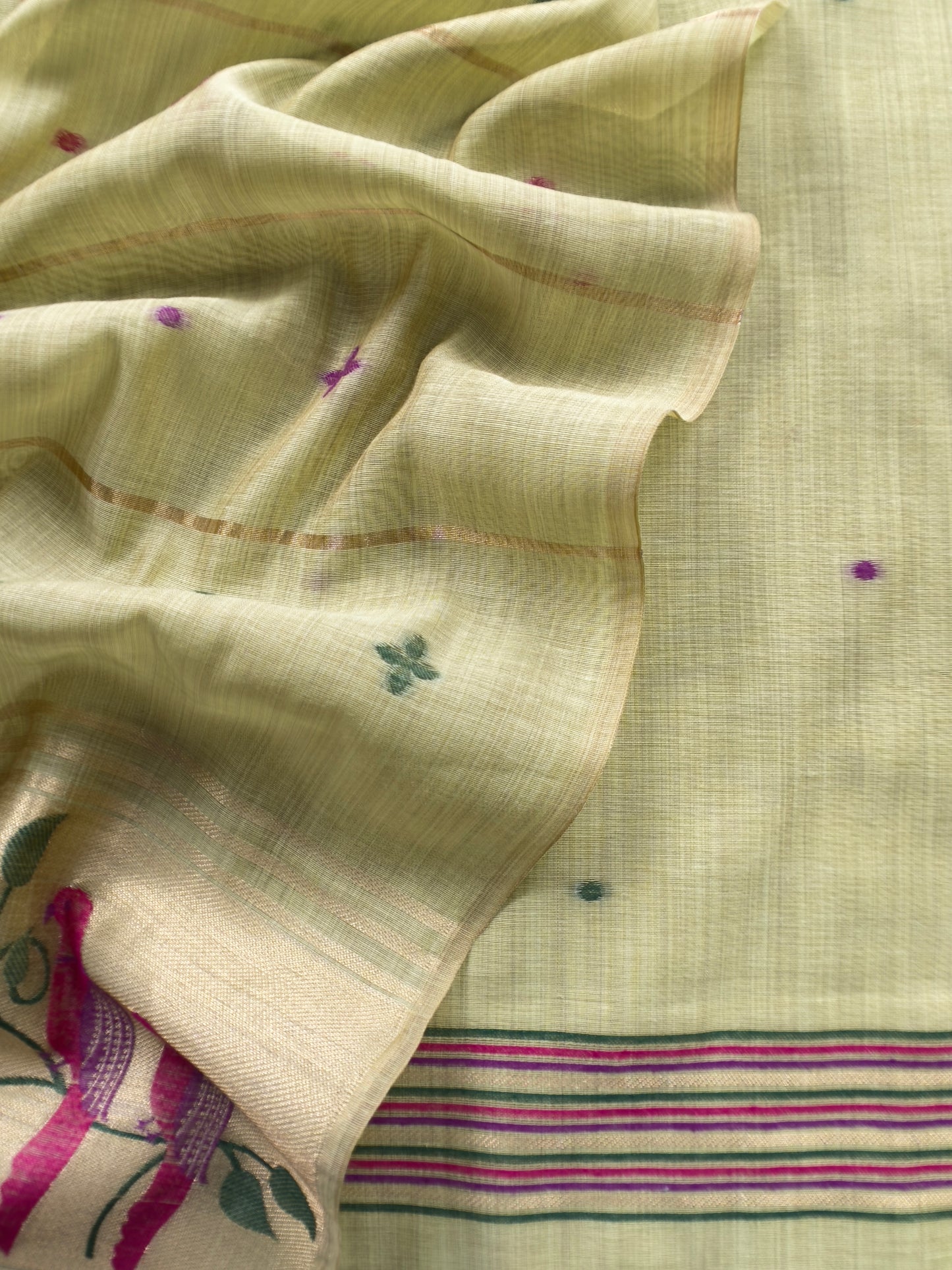 Green Jamdani Woven Unstitched Suit With Paithani Work