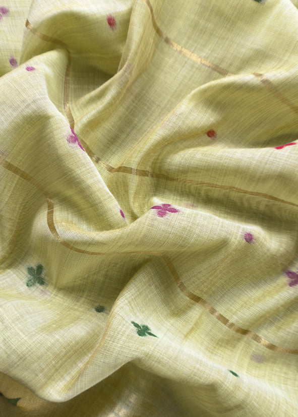 Green Jamdani Woven Unstitched Suit With Paithani Work