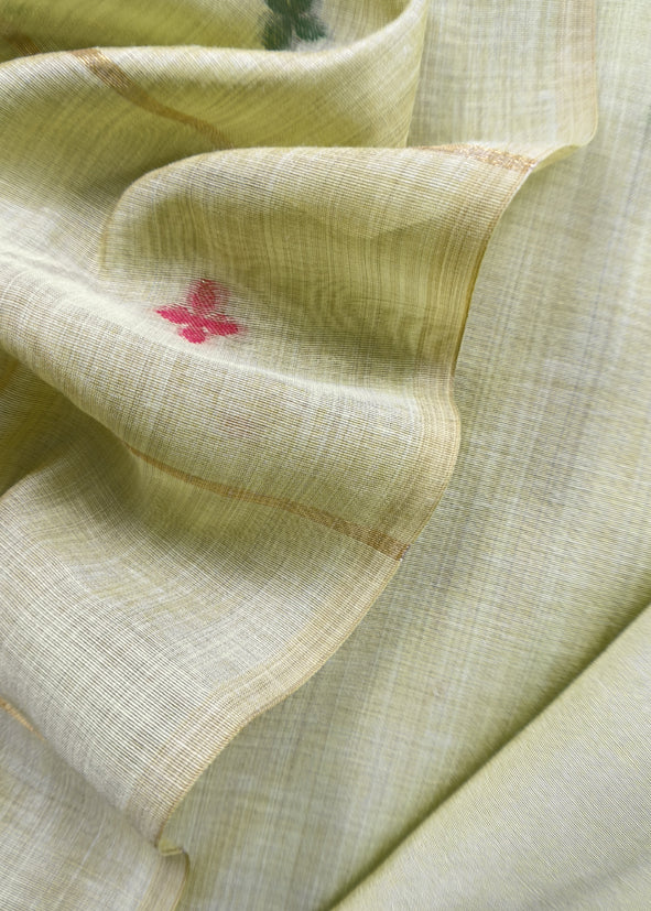 Green Jamdani Woven Unstitched Suit With Paithani Work