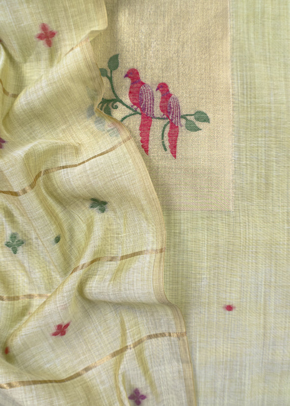 Green Jamdani Woven Unstitched Suit With Paithani Work