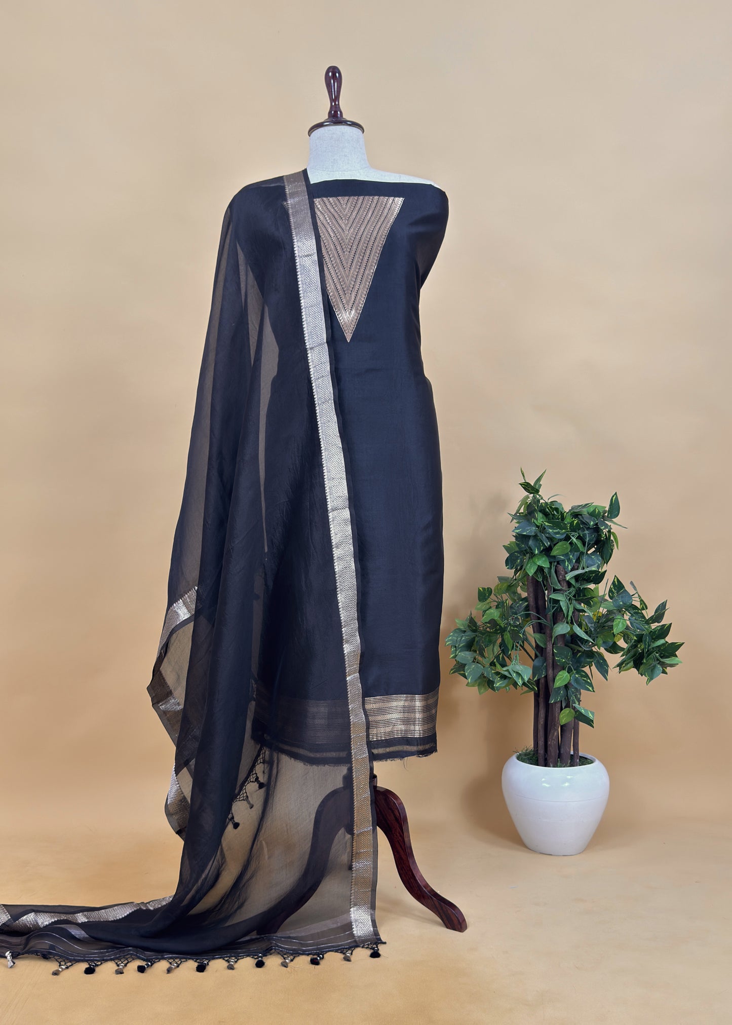 Designer Bright Pink Handloom silk suit with Zari weaving