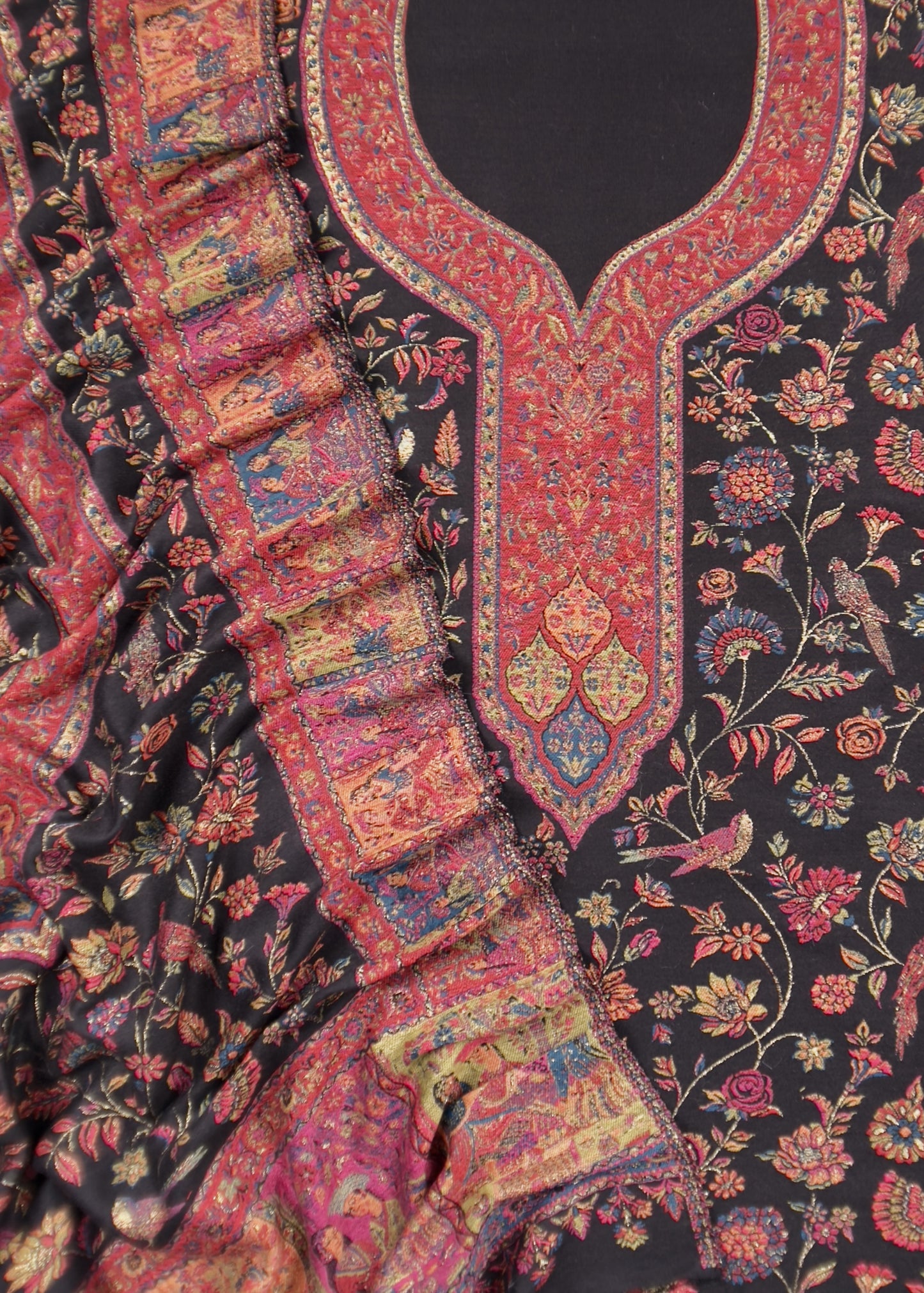 Black Pashmina Kani Silk Unstitched Suit with Dupatta