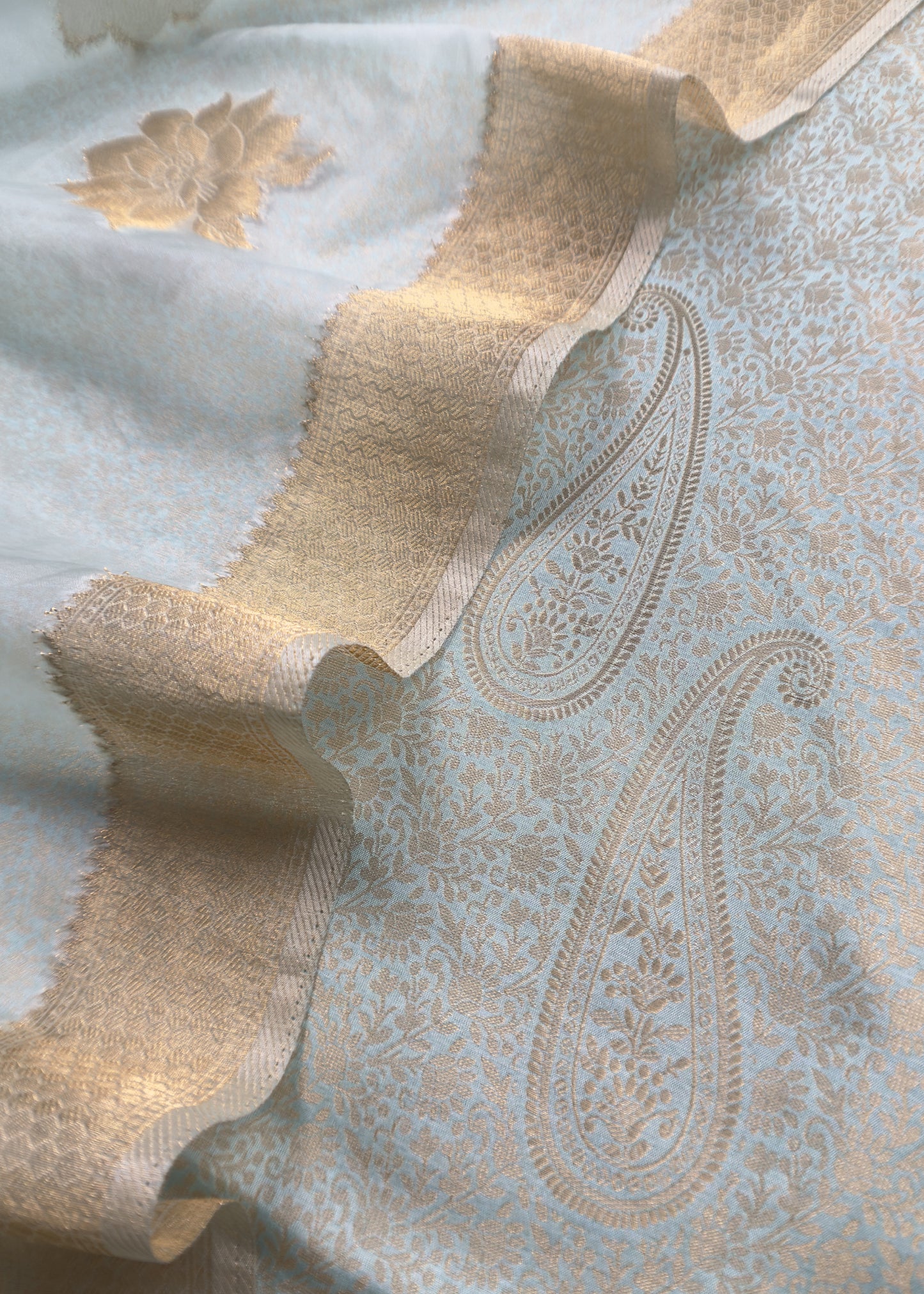 Sky Blue Banarasi Silk Brocade Suit With Organza Dupatta