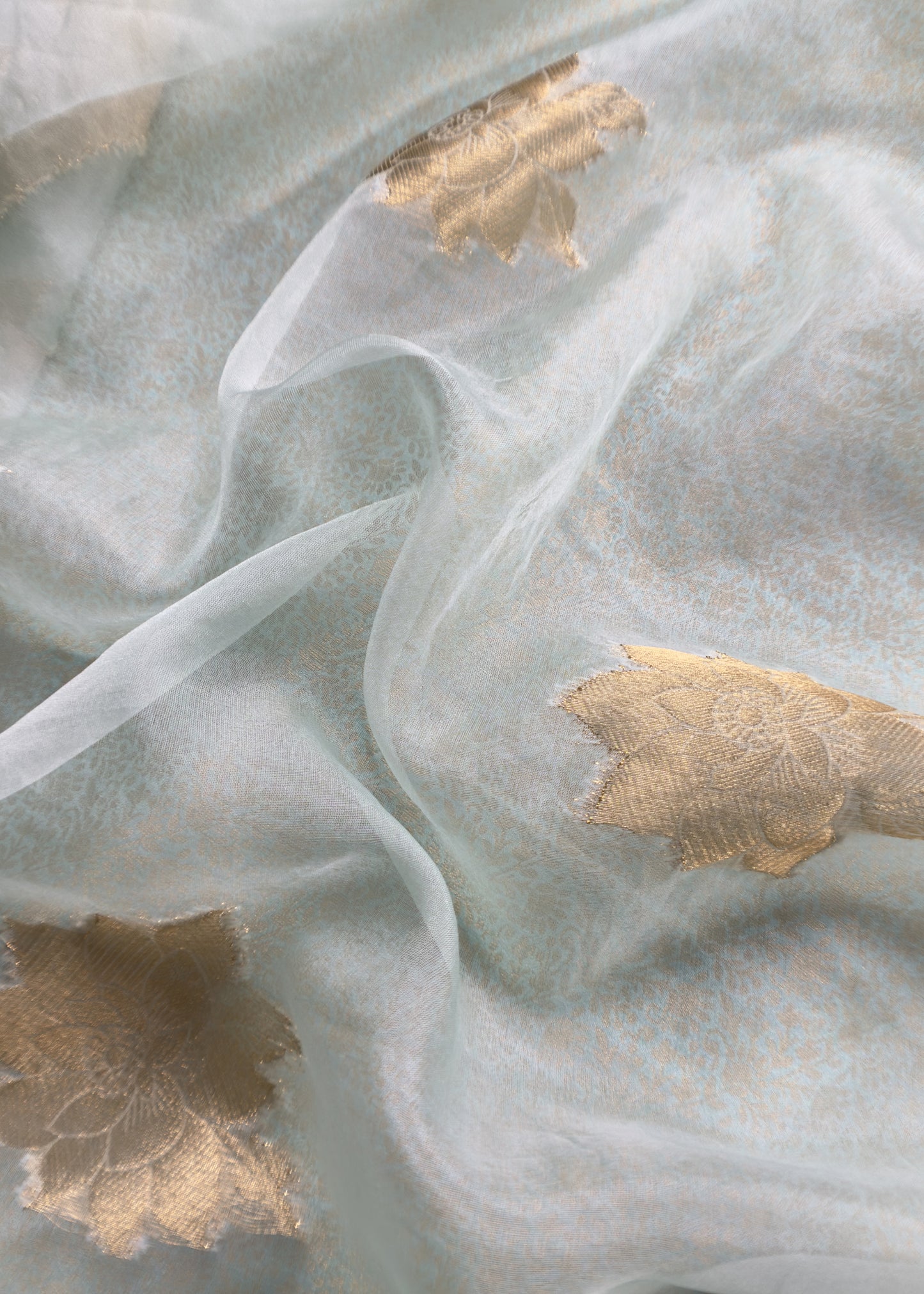 Sky Blue Banarasi Silk Brocade Suit With Organza Dupatta