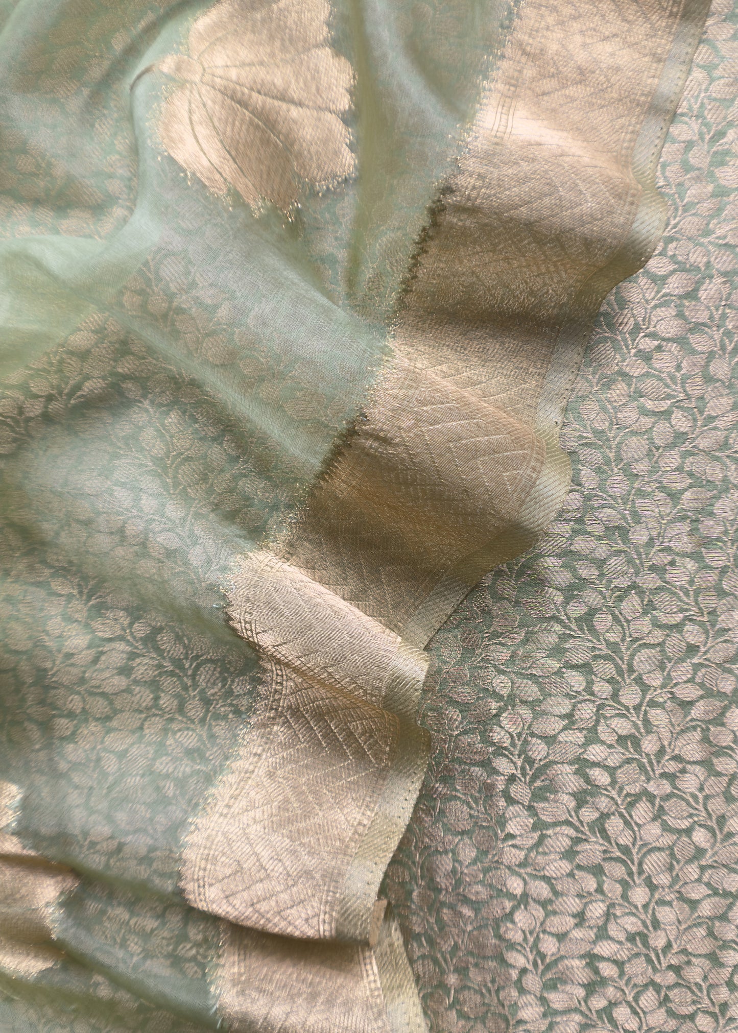 Light Green Banarasi Silk Brocade Suit With Organza Dupatta