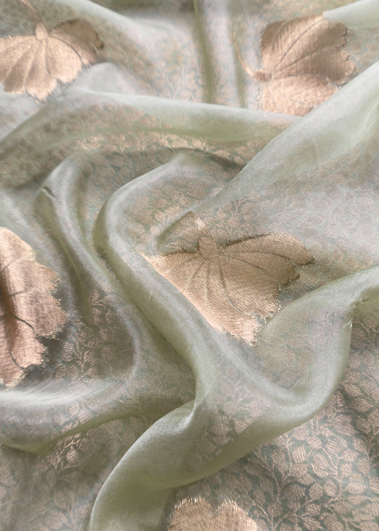 Light Green Banarasi Silk Brocade Suit With Organza Dupatta