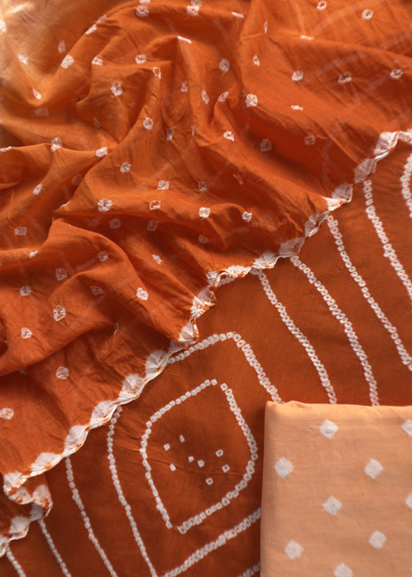 Heer Tangerine Ombré Pure Cotton Bandhani Suit