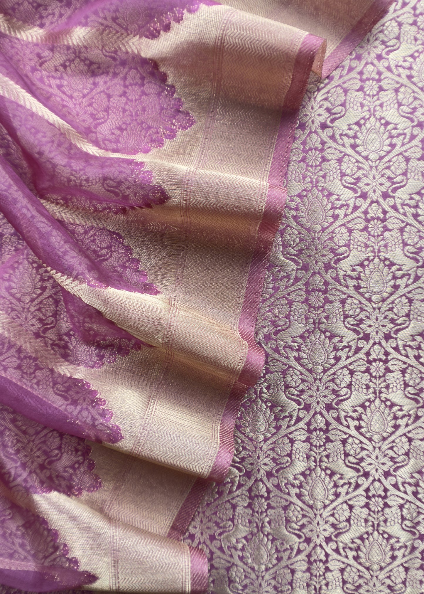 Voilet Banarasi Silk Brocade Suit With Organza Dupatta