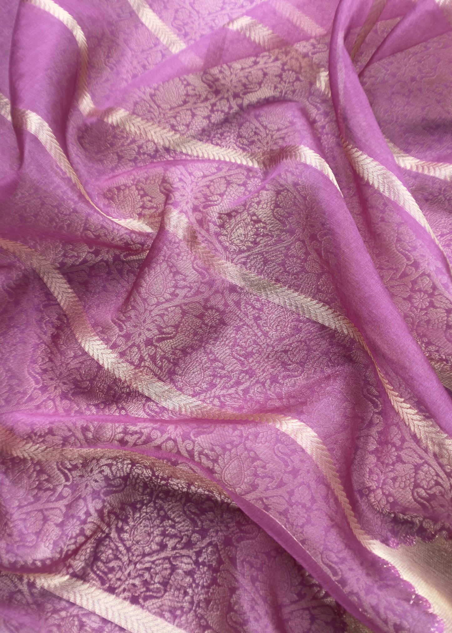 Voilet Banarasi Silk Brocade Suit With Organza Dupatta
