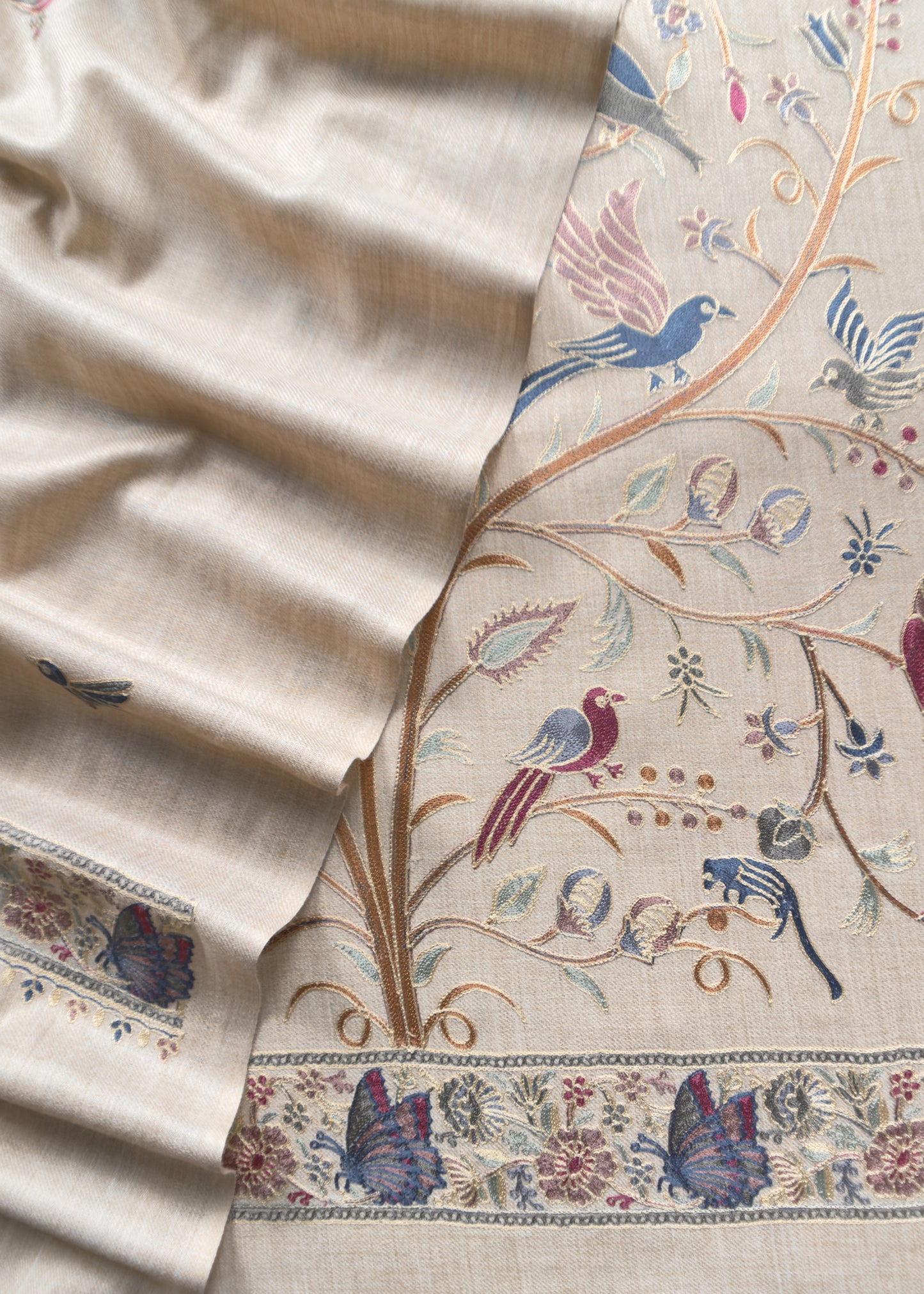 Beige Unstitched Woolen Suit With Aari Zari Embroidery work