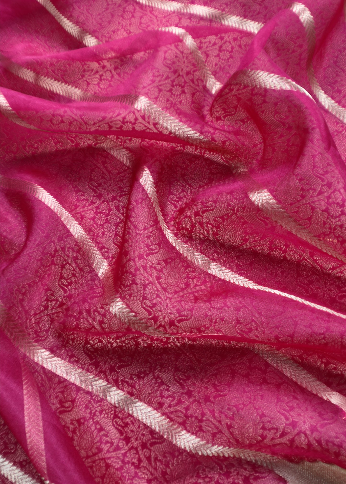 Pink Banarasi Silk Brocade Suit With Organza Dupatta