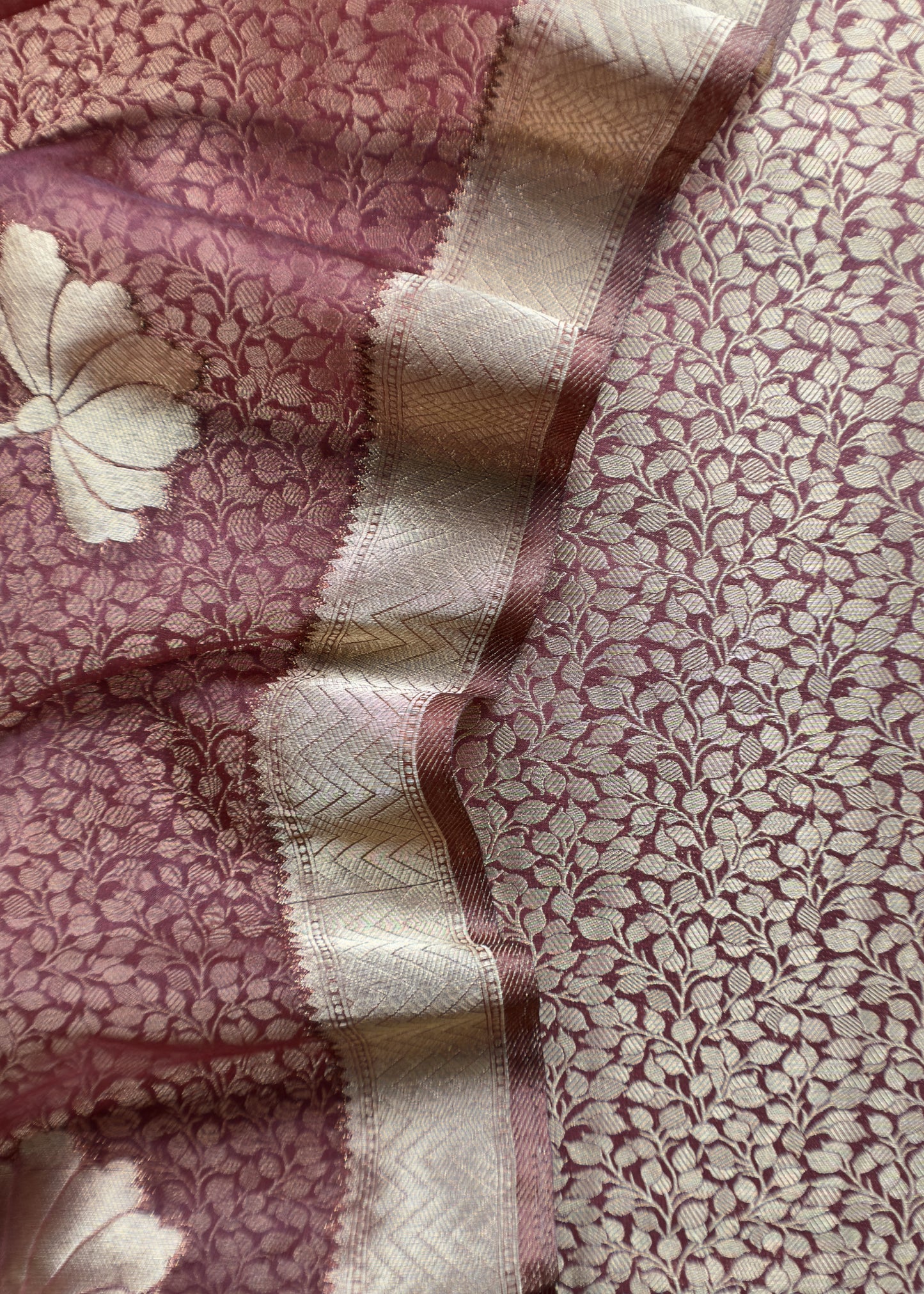 Maroon Banarasi Silk Brocade Suit With Organza Dupatta