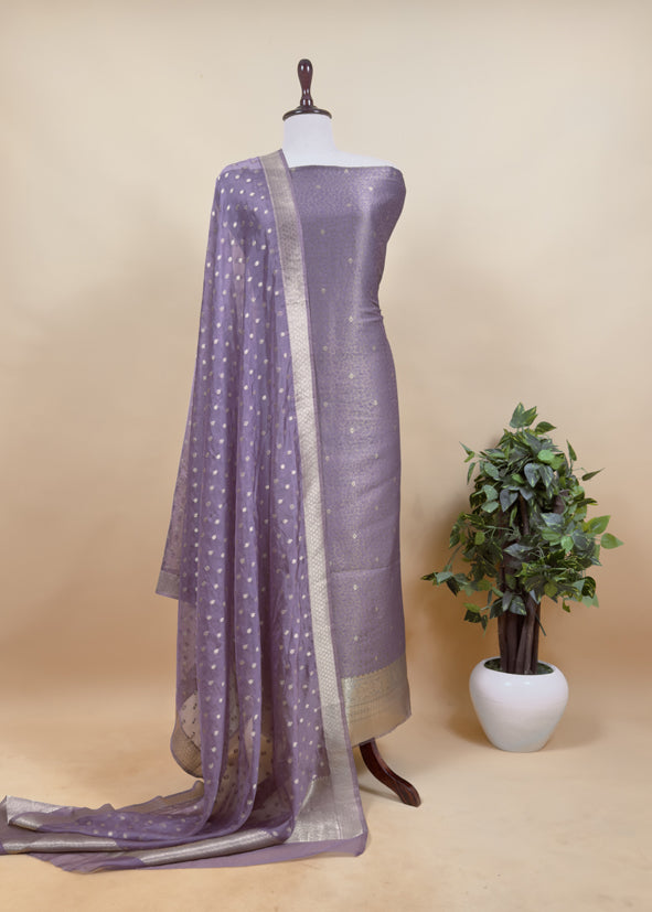 Banarasi Silk Brocade Suit With Organza Dupatta