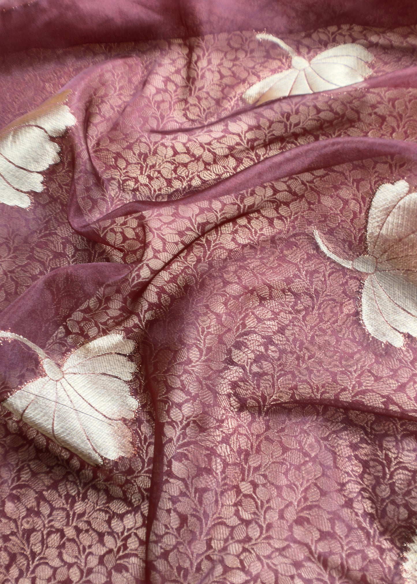 Maroon Banarasi Silk Brocade Suit With Organza Dupatta