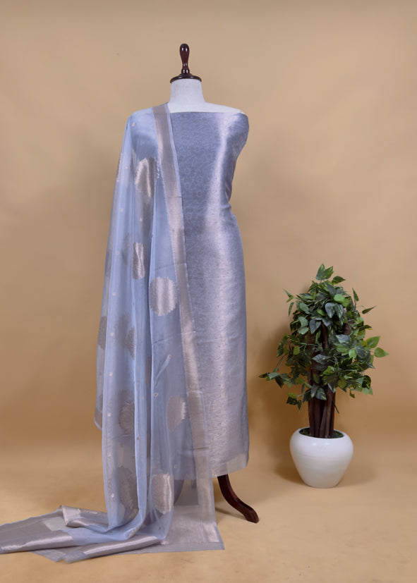 Tissue Brocade Silk Unstitched Suit With Zari Weaving