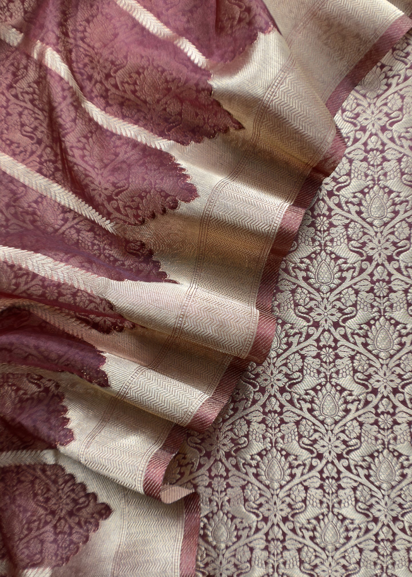 Brown Banarasi Silk Brocade Suit With Organza Dupatta