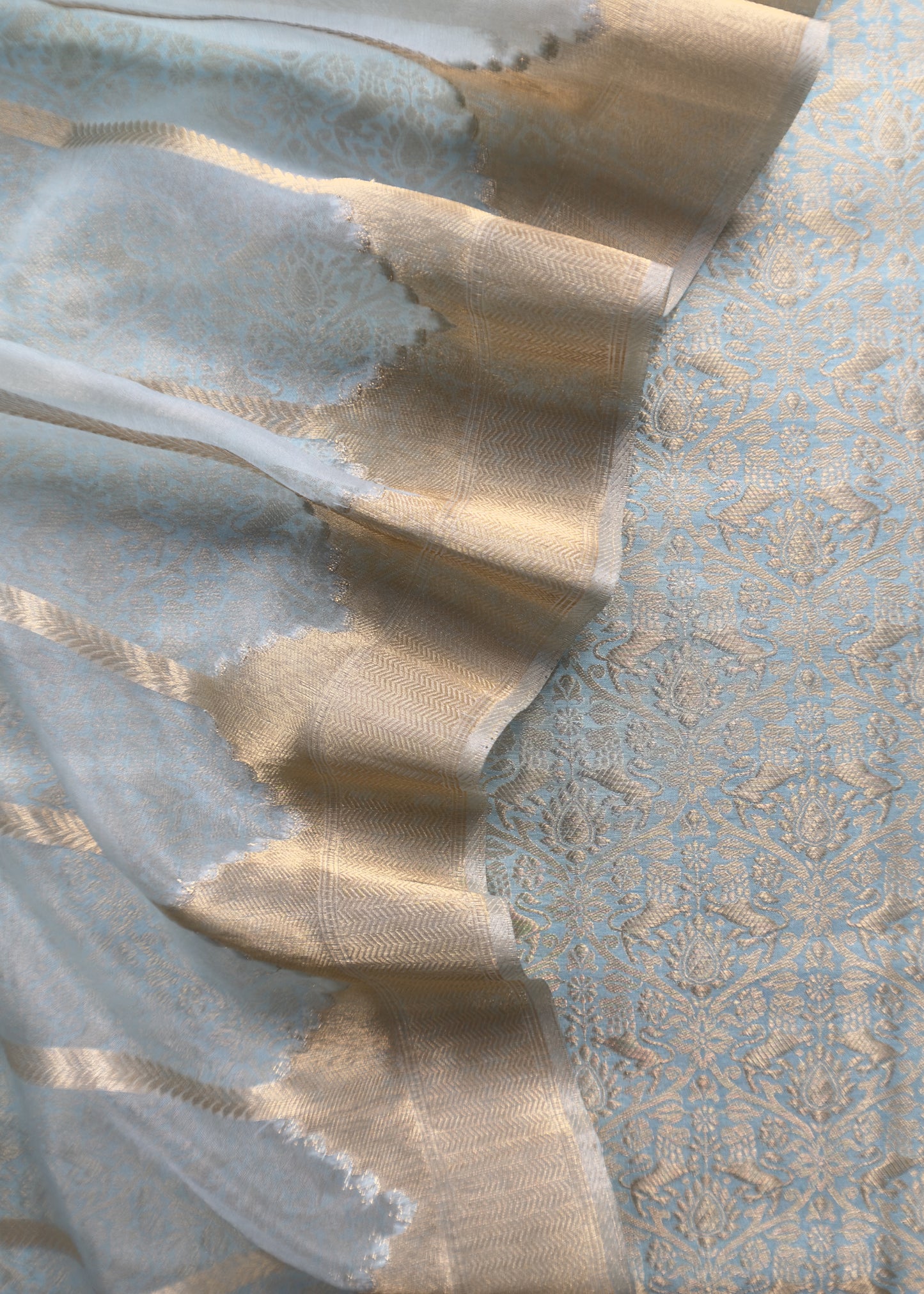 Sky Blue Banarasi Silk Brocade Suit With Organza Dupatta