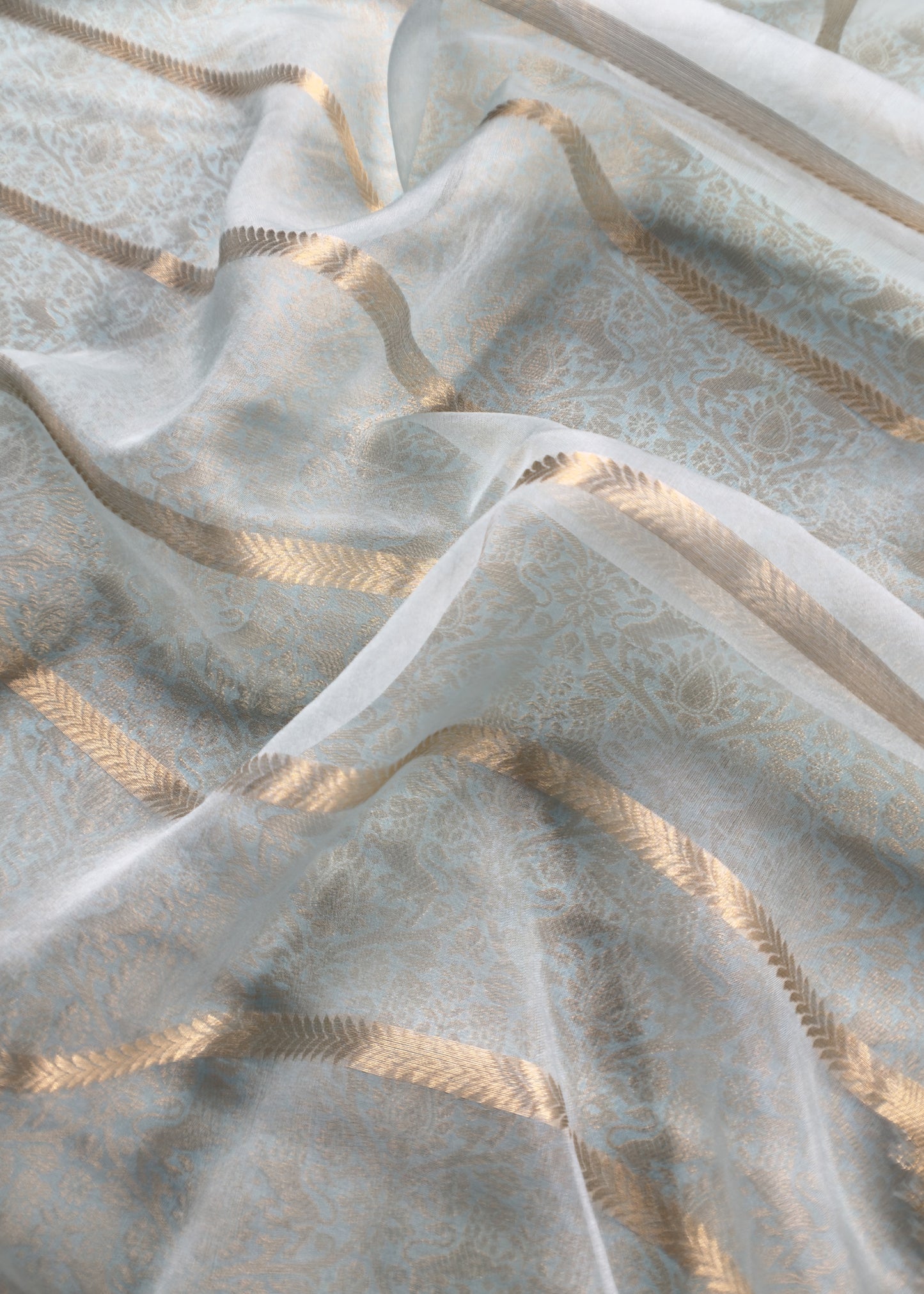 Sky Blue Banarasi Silk Brocade Suit With Organza Dupatta