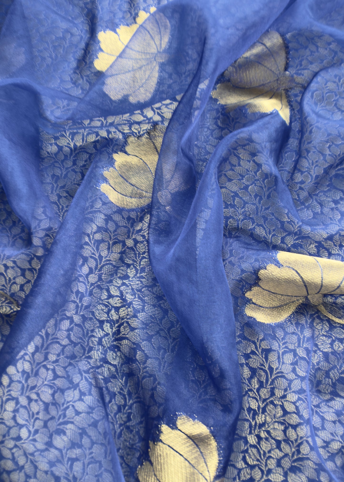 Blue Banarasi Silk Brocade Suit With Organza Dupatta