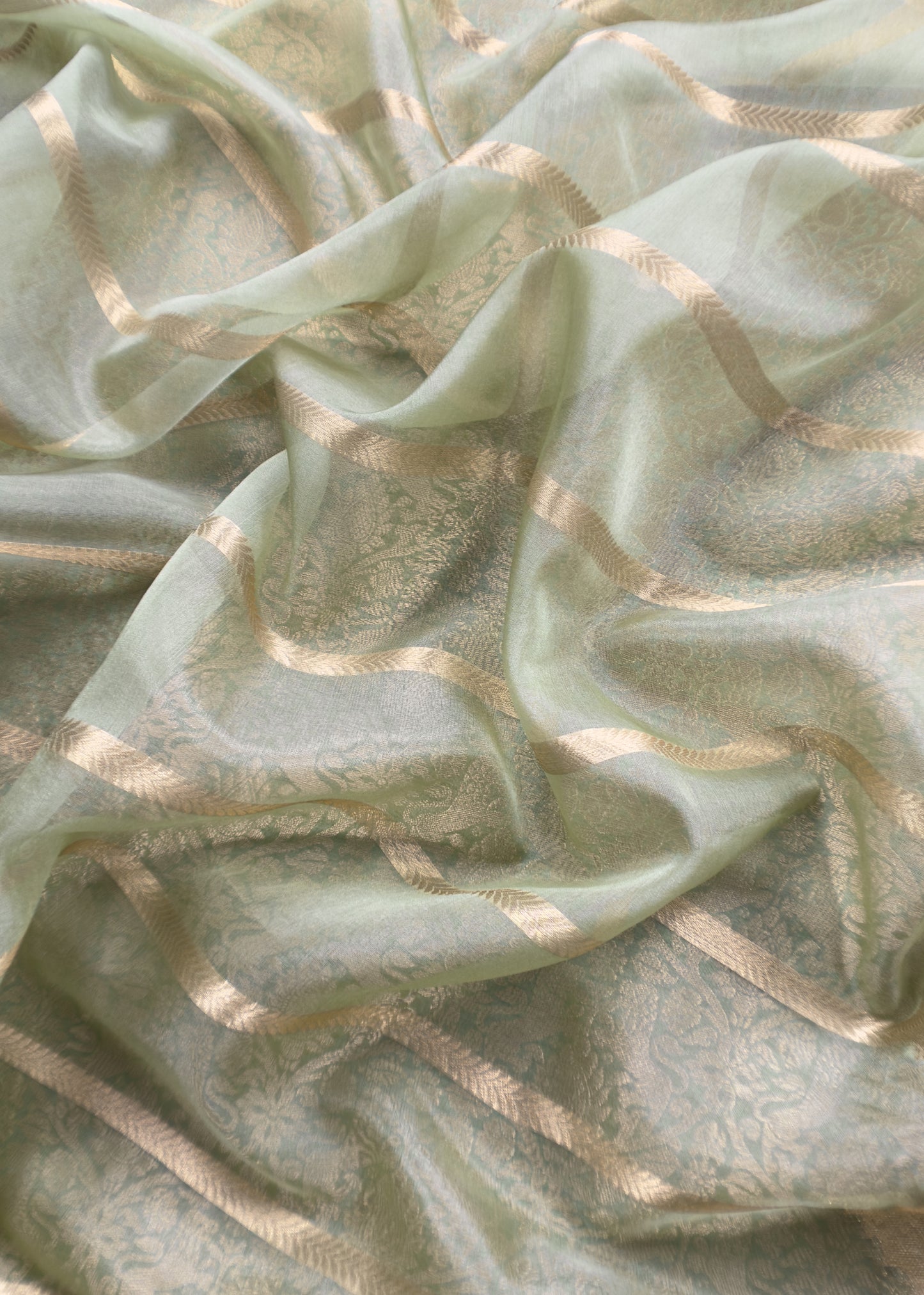 Green Banarasi Silk Brocade Suit With Organza Dupatta