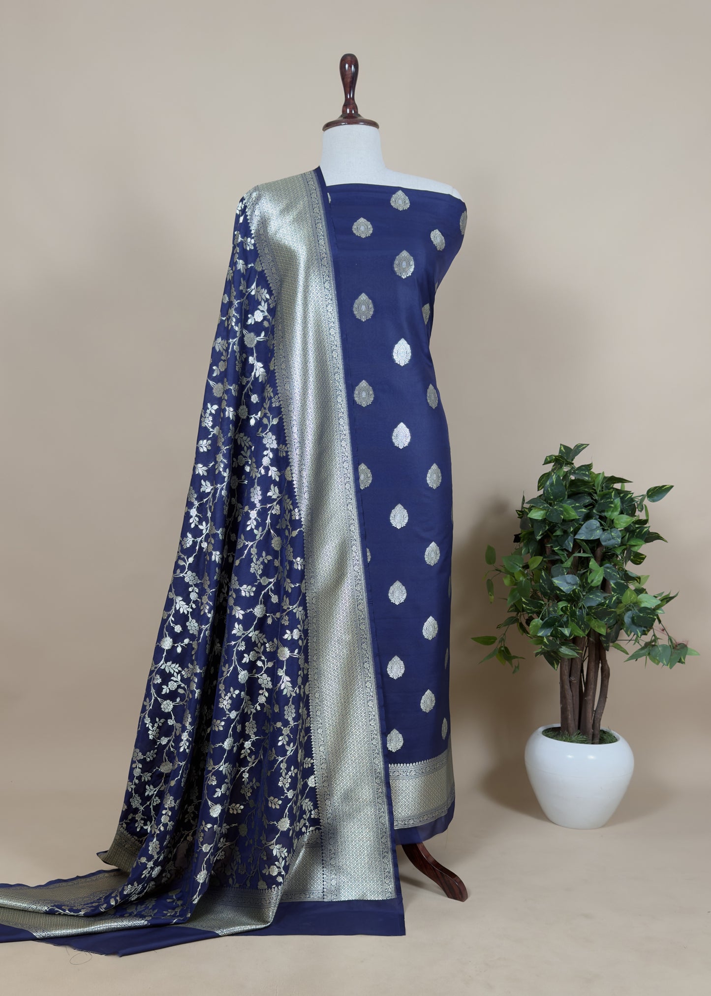 Merigold Silk Suit With Zari Weaving