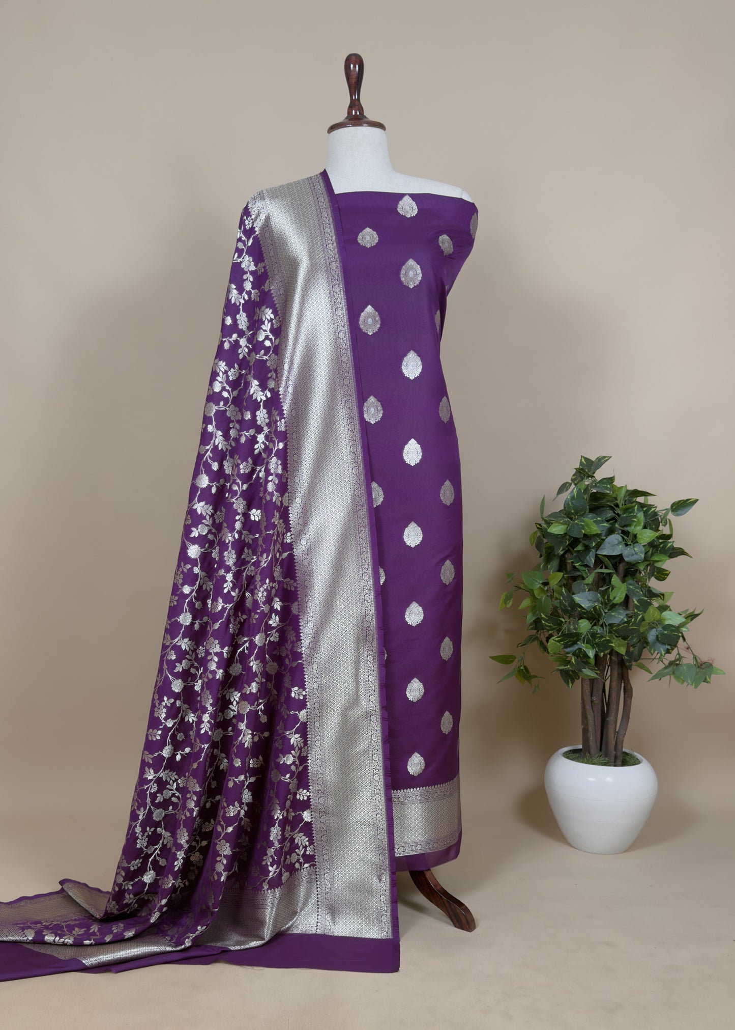 Merigold Silk Suit With Zari Weaving