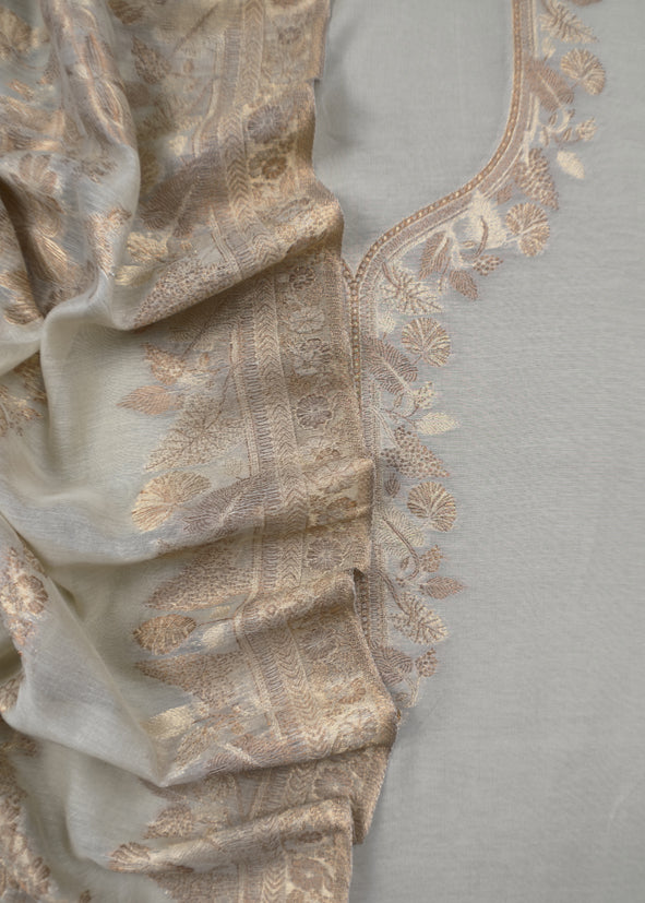 Squirrel Grey Premium Kani Silk Suit With Kani Zari Weaving