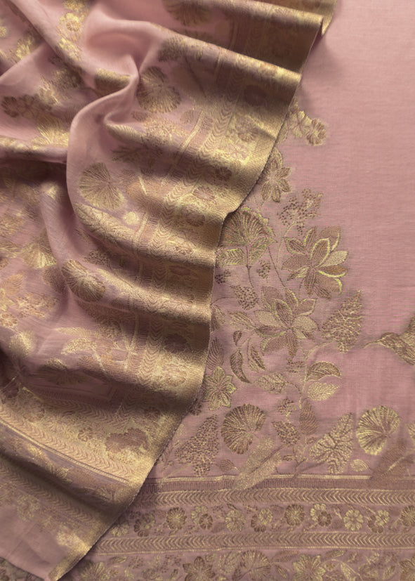 Pink Premium Kani Silk Suit With Kani Zari Weaving