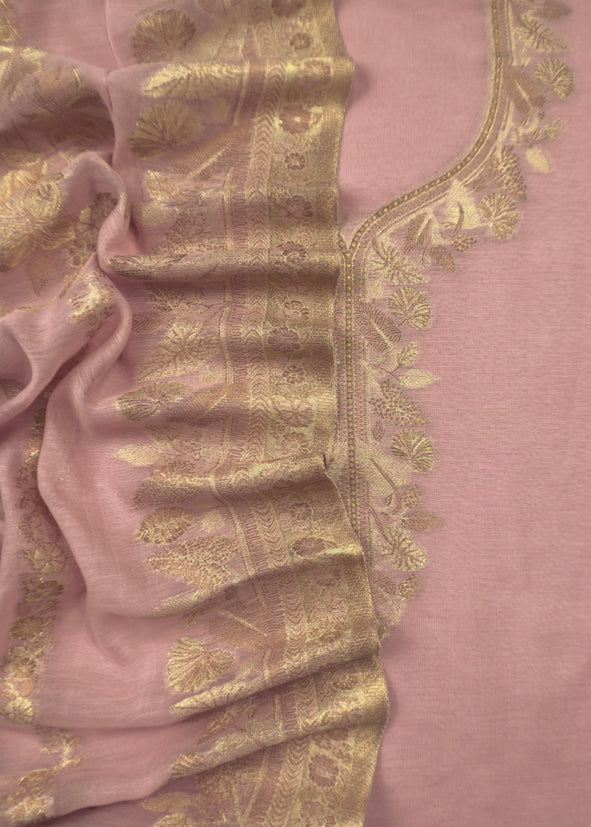Pink Premium Kani Silk Suit With Kani Zari Weaving