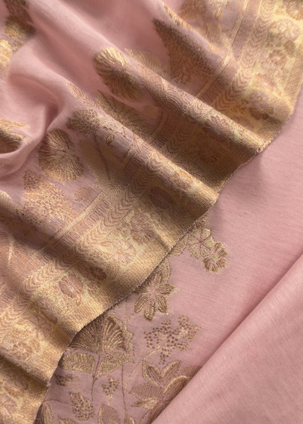 Pink Premium Kani Silk Suit With Kani Zari Weaving