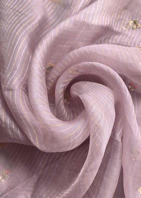 Lavender Wedding Bells Pure Tissue Silk Unstitched Suit Fabric With Dabka And Zardosi Handwork