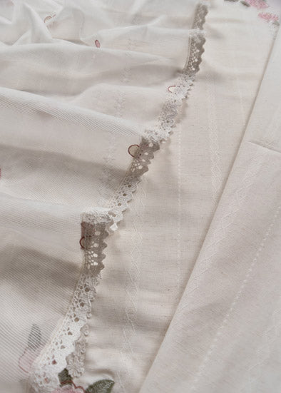 White Embroidered Cotton Suit With Patchwork