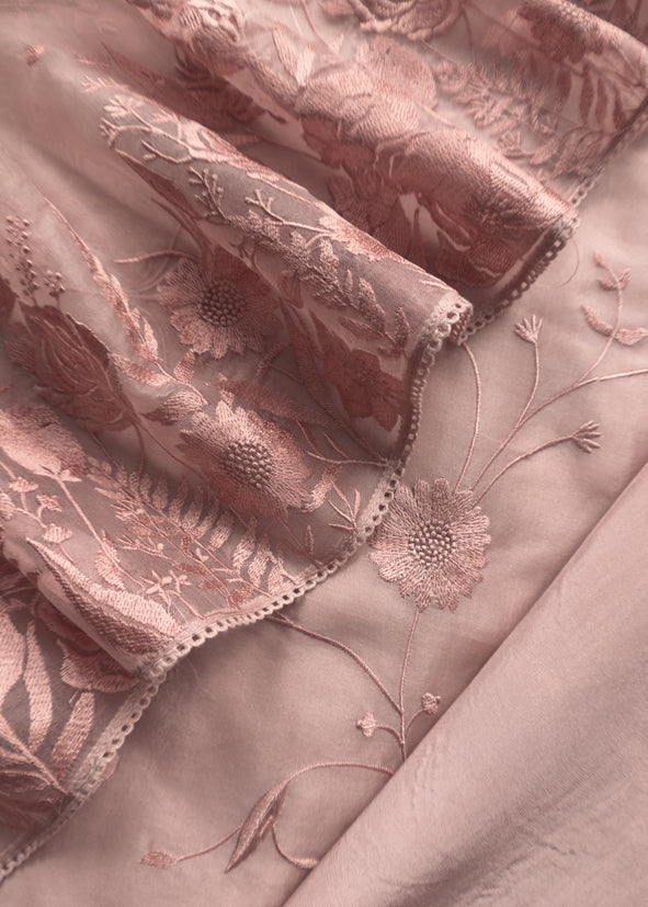 Pastel Pink Pure Handwoven Organza Three-Piece Suit With Parsi Embroidery