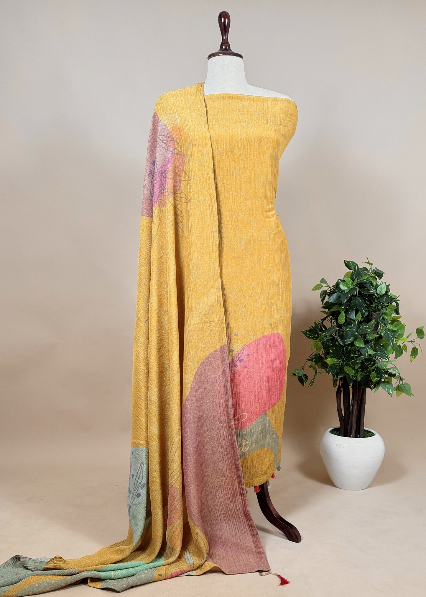 Blue Premium Abstract Tissue-Silk Unstitched Dupatta-Suit with Banarasi zari weaving
